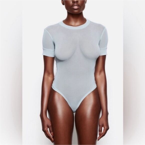 SKIMS Sky Blue Summer Stretch Sheer Mesh T-Shirt Bodysuit Sz 4X NWT - Picture 15 of 16